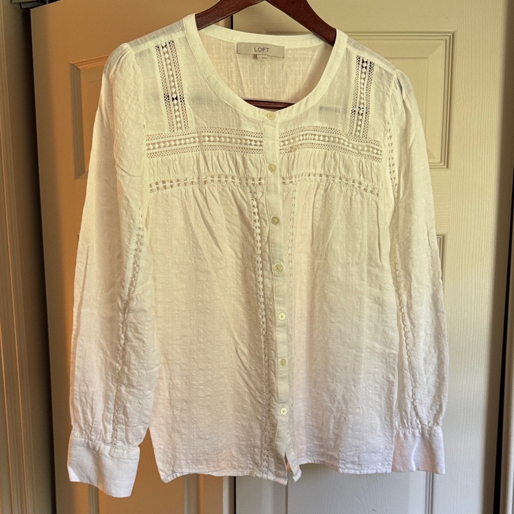 LOFT Women's Cream Button-Down Blouse